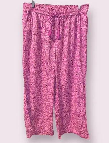 Knox Rose  Wide Leg, Elastic Drawstring Waistband Floral Pink Lounge Pants - XXL