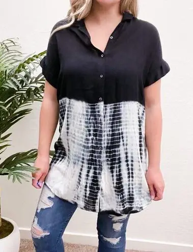 C’isa Tie Dye Black Button Down Tunic Dress
