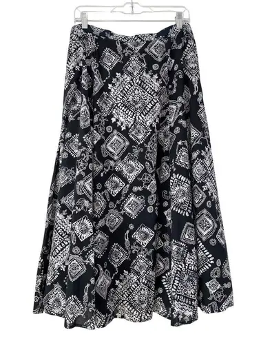 Coldwater Creek Black Abstract Flowy Cotton Maxi Skirt Sz L Cottagecore Prairie
