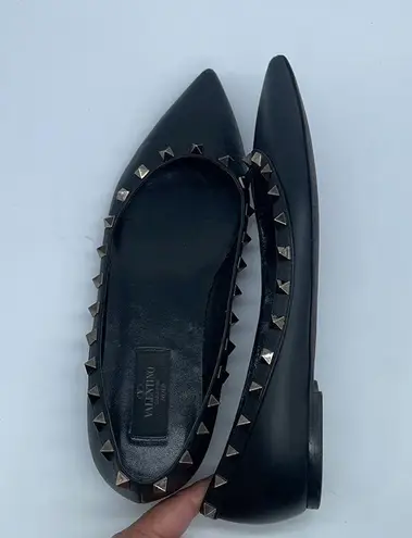 Valentino Garavani  Noir Black leather gunmetal rockstud ballet flats 39