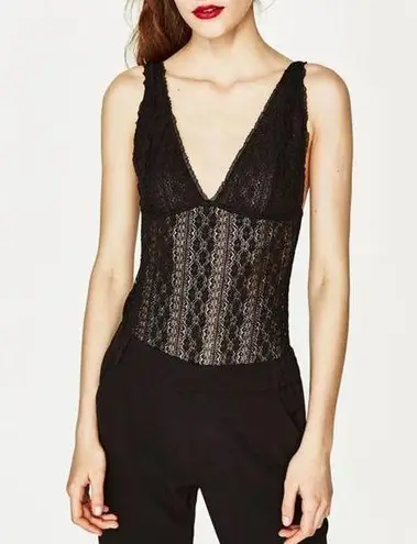 ZARA  black sheer lace body suit women's size small