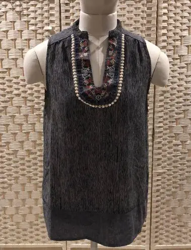 THML Sleeveless Embroidered Notch Neck Top Size XS Anthropologie