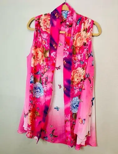 Sheer cardigan vest pink and white with butterflies one size fits most (109) - Image 1
