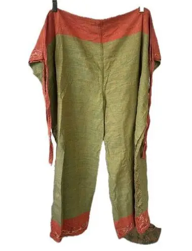 Unbranded Bohemian Embroidered Self Tie 80s Inspired Wrap Around Midi Pants S/M Green Size M
