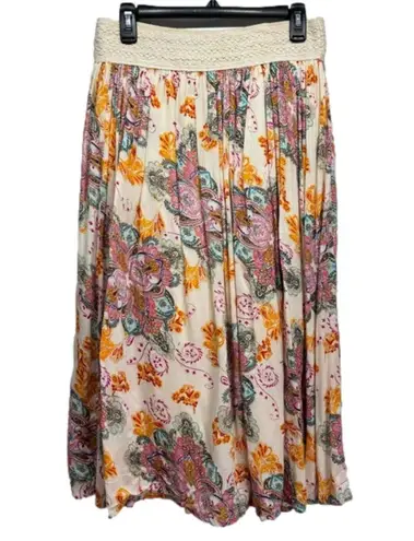 Floral Paisley Boho Ankle Length Crepe Overlay Hippie Boho Skirt by Gypsy Blu Size M
