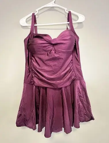 NWT WiMAX 1 Piece Swimsuit Skirt Style Size 12 Beautiful Cranberry Color