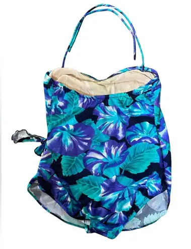 One Piece Island Native Vintage 80s Blue Tropical Coastal Earthy Floral Swimsuit