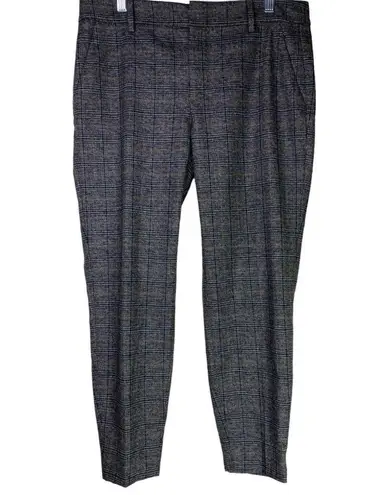 ZARA  Trouser Straight Leg Ankle Pants Flat Front Low Rise 6 Gingham Grey #2643