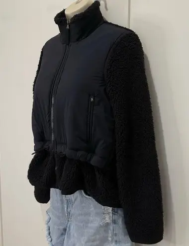 James Perse Yosemite Mixed Media Sherpa Jacket Puffer Fleece Medium Black Chic