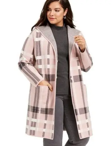 Charter Club New  Coatigan Pink Plaid Duster Jacket Longline Sweater Shacket Hood