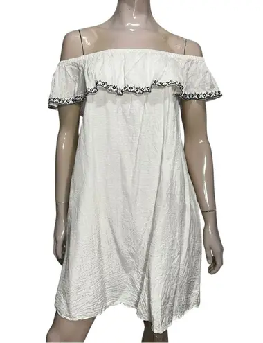 Scoop NYC Vintage Women’s Size S White Ruffle Top Off Shoulder Silk Mini Dress