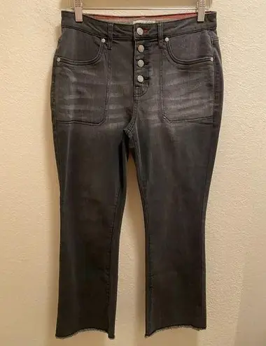 Frye & Co. Button Front Flare Fray Hem Jeans In Charcoal Wash Size 8 Black