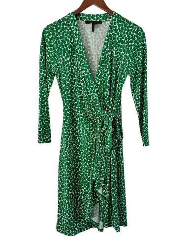 BCBGMAXAZRIA Green Geo Print Wrap Dress Long Sleeve Women's Size S