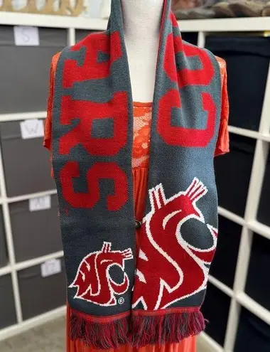 WSU Wazzu Cougars Gray and Crimson Red Fringe Knit Scarf
