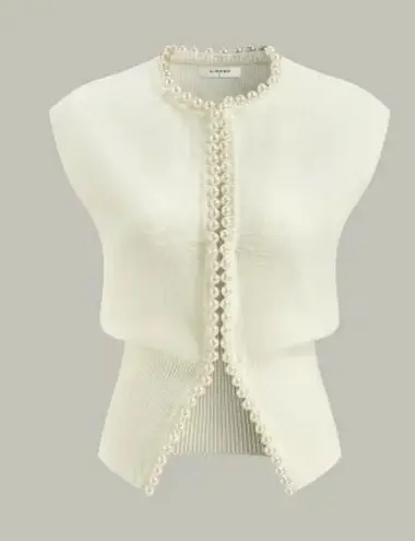 White Pearl Decor Cap Sleeve Cardigan Sweater Medium New