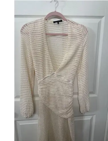 Fore Fly Me Out Cream Plunging Neckline Crochet Maxi Dress, S