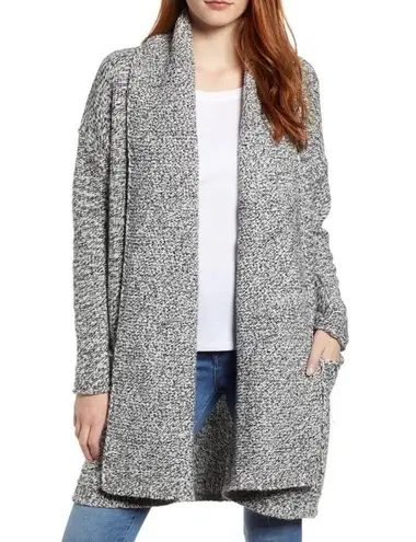 Caslon New Marled Knit Draped Open Front Cardigan Sweater Black White