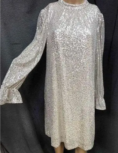 Julia Jordan Beige Long Sleeve Sequined High Neck Dress Womens Size 10