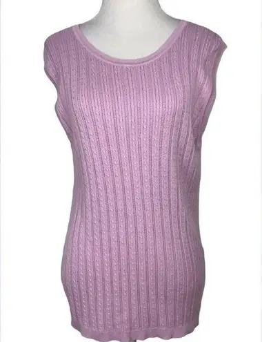 Foxcroft Lavendar/Lilac Sleeveless Cable Knit Round Neck Pullover Sweater L