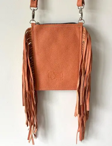 Dancing Cactus Designs Western Style Crossbody Purse Cowhide Leather Pink Fringe