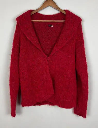 TEY ART Cardigan Sweater Womens Large Red One Button Collar Alpaca Wool Peru L