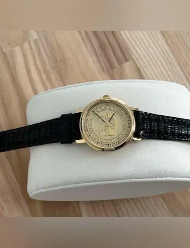 Hamilton Watch Vintage 25 Year Service Award Gold Dial Genuine Leather Strap