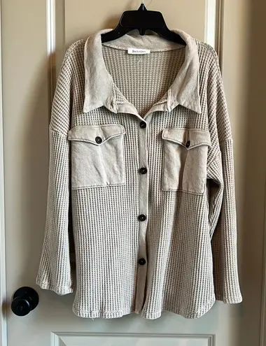 Bucketlist Waffleknit Shacket Stone Size M thumbnail 1