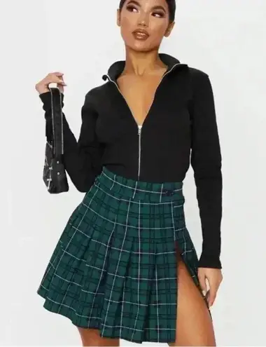 Pretty Little Thing  PLT Green Check Tennis Side Split Mini Skirt 12 - Image 3