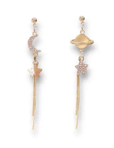 Moon Planet Long Tassel Dangle Drop Earrings for Women Gold