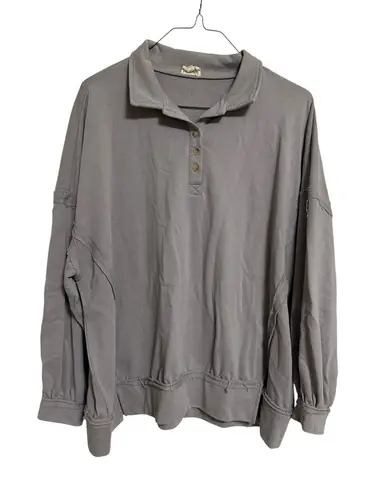 (1008) Women's Gray Peach Love Sweatshirt Size Small Button Solid Pullover