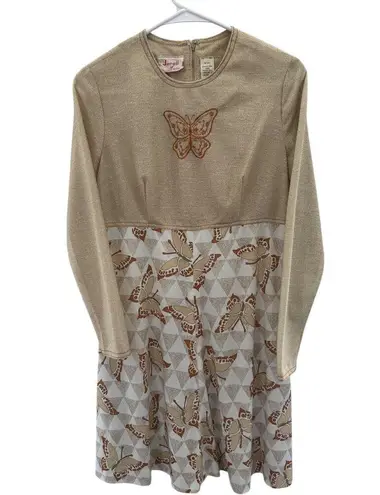 Vintage Jerell of Texas butterfly dress brown & tan medium