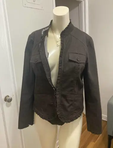 Willi Smith Brown ruffle light jacket size 10 fits medium women’s ruffled blazer
