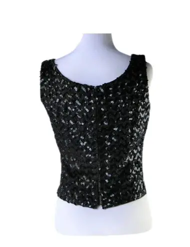 Vintage Black Sequin Top (Shell) with Back Metal Zipper Medium