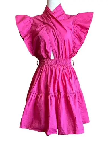 Derek Lam  10 Crosby Finne Ruffled Wrap Tiered Mini Dress in Pink 38 Womens