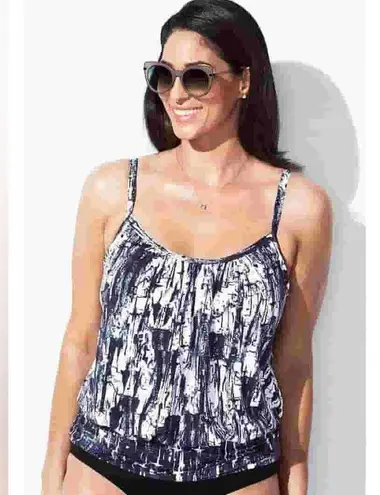 Swimsuits for All Lightweight Scoop Neck Blouson Tankini Top Plus Size 34 NWT Blue