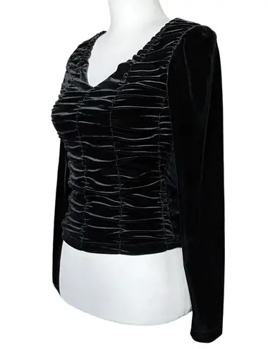 Vintage 80s 90s Black Velvet Gothic Ruched Going Out Top XS Whimsigoth Punk Goth