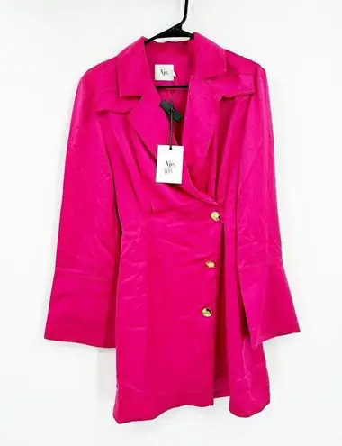 AJE Echo Mini Shirt Dress in Hot Pink Satin NEW Size 2