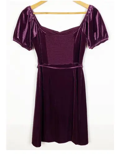 French Connection Velvet Purple Mini Sweetheart Puff Sleeve Size 6