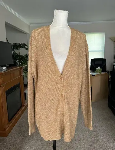 INC International Concepts Women's Sequined Long Button Up Cardigan Size L Tan Size L