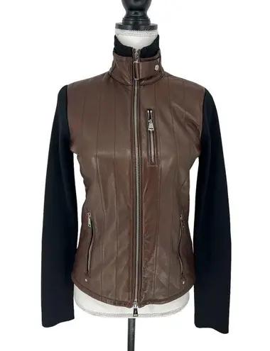 Ralph Lauren  Black Label Leather & Cashmere Color block Moto Jacket