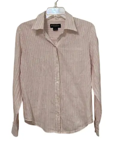 Brooks Brothers Irish Linen Striped Button Up Blouse Shirt Womens Size 12 Preppy