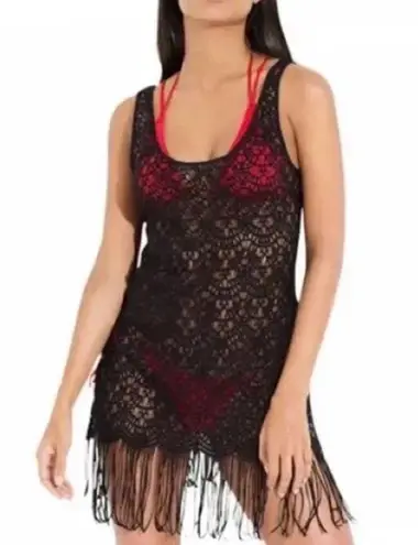 L'Agent by Agent Provocateur Black Fringe Lace Beach CoverUp Dress Large crochet