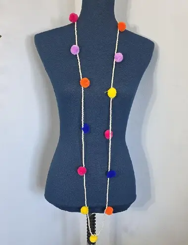 Boutique Multi Color PomPom And Seed Bead Long Necklace