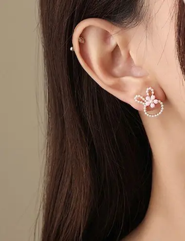 Bunny Pearl Flower Cute Stud Earrings Multi