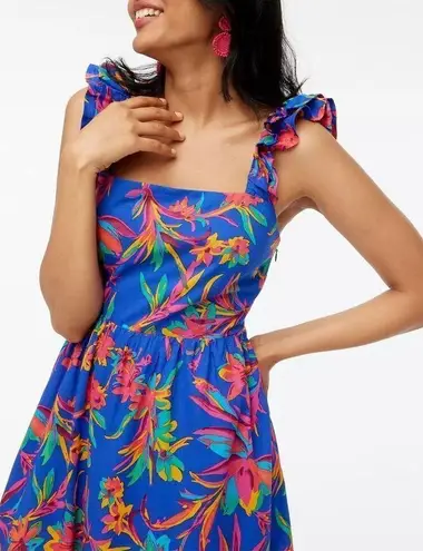 NWT JCrew Floral Tropical Square Neck Midi Dress Blue Size 8