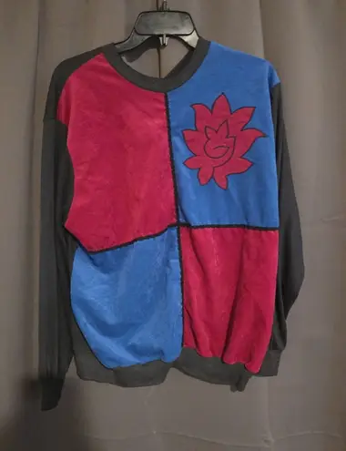 American Spectator Patchwork Floral Crewneck, Women' Sweatshirt, Long Sleeve Blue Size M