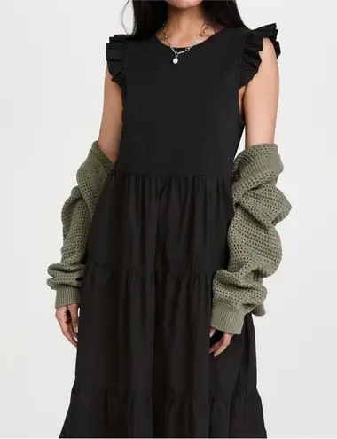 Nation Ltd Sissy Ruffled Black Dress Tiered Midi Sundress size Small