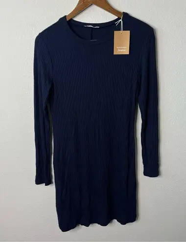 Reformation NWT  Jeans Navy Blue Ribbed Long Sleeve Mini Dress Womens Size M