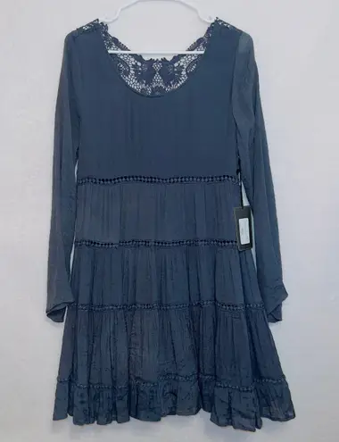 Andree by Unit NWT Navy Blue Romantic 4 Tiered Ruffle Babydoll Mini Dress
