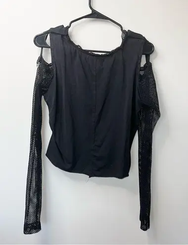 Tripp NYC Y2K Tripp Black Zipper Fishnet Sleeve Top